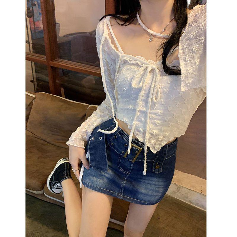 Pure Desire Wind Sweet Spicy Lace Suit Women'S Spring Condole Top Shawl Blouse Fashion Two-Piece Set - Image 4